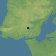Shaded relief of the 54 km around Pontinha, drawn from the GMTED2010 grid