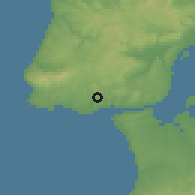 Shaded relief of the 54 km around Porto Salvo, drawn from the GMTED2010 grid