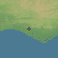 Shaded relief of the 54 km around Almancil, drawn from the GMTED2010 grid