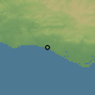 Shaded relief of the 54 km around Quarteira, drawn from the GMTED2010 grid