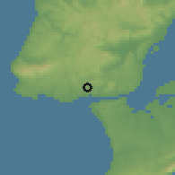 Shaded relief of the 54 km around Queijas, drawn from the GMTED2010 grid
