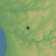 Shaded relief of the 53 km around Recarei, drawn from the GMTED2010 grid