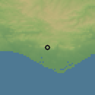 Shaded relief of the 54 km around Santa Bárbara de Nexe, drawn from the GMTED2010 grid