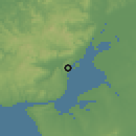 Shaded relief of the 54 km around Santa Iria de Azoia, drawn from the GMTED2010 grid