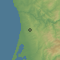 Shaded relief of the 53 km around Santa Maria de Lamas, drawn from the GMTED2010 grid
