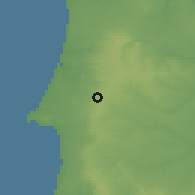 Shaded relief of the 54 km around Santiago do Cacém, drawn from the GMTED2010 grid