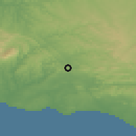Shaded relief of the 54 km around São Bartolomeu de Messines, drawn from the GMTED2010 grid