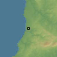Shaded relief of the 54 km around São Teotónio, drawn from the GMTED2010 grid