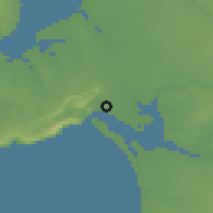 Shaded relief of the 54 km around Setúbal, drawn from the GMTED2010 grid