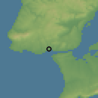 Shaded relief of the 54 km around Terrugem, drawn from the GMTED2010 grid