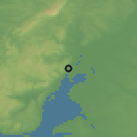 Shaded relief of the 54 km around Vila Franca de Xira, drawn from the GMTED2010 grid