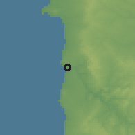 Shaded relief of the 54 km around Vila Nova de Milfontes, drawn from the GMTED2010 grid