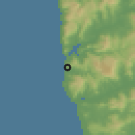 Shaded relief of the 53 km around Vila Praia de Âncora, drawn from the GMTED2010 grid