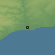Shaded relief of the 54 km around Vila Real de Santo António, drawn from the GMTED2010 grid