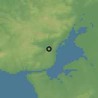 Shaded relief of the 54 km around Apelação, drawn from the GMTED2010 grid