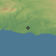 Shaded relief of the 54 km around Armação de Pêra, drawn from the GMTED2010 grid
