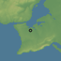 Shaded relief of the 54 km around Arrentela, drawn from the GMTED2010 grid