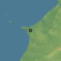 Shaded relief of the 54 km around Atouguia da Baleia, drawn from the GMTED2010 grid