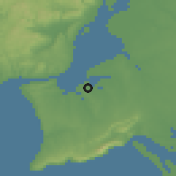 Shaded relief of the 54 km around Baixa da Banheira, drawn from the GMTED2010 grid