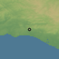 Shaded relief of the 54 km around Boliqueime, drawn from the GMTED2010 grid