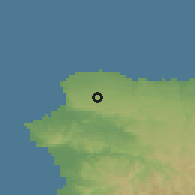 Shaded relief of the 59 km around Aceitunas, drawn from the GMTED2010 grid