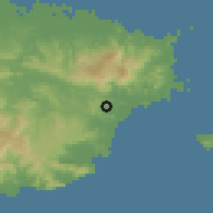 Shaded relief of the 59 km around Antón Ruíz, drawn from the GMTED2010 grid