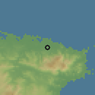 Shaded relief of the 59 km around La Dolores, drawn from the GMTED2010 grid