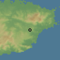Shaded relief of the 59 km around La Fermina, drawn from the GMTED2010 grid