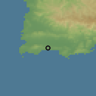 Shaded relief of the 59 km around Lajas, drawn from the GMTED2010 grid