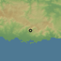 Shaded relief of the 59 km around La Plena, drawn from the GMTED2010 grid