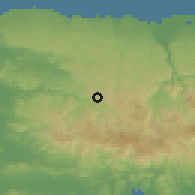 Shaded relief of the 59 km around Lares, drawn from the GMTED2010 grid