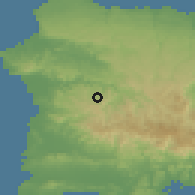 Shaded relief of the 59 km around Las Marías, drawn from the GMTED2010 grid