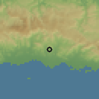 Shaded relief of the 59 km around Los Llanos, drawn from the GMTED2010 grid