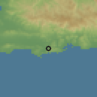 Shaded relief of the 59 km around María Antonia, drawn from the GMTED2010 grid