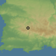 Shaded relief of the 59 km around Maricao, drawn from the GMTED2010 grid
