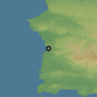 Shaded relief of the 59 km around Mayagüez, drawn from the GMTED2010 grid