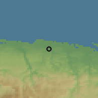 Shaded relief of the 59 km around Monserrate, drawn from the GMTED2010 grid