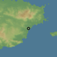 Shaded relief of the 59 km around Bajandas, drawn from the GMTED2010 grid