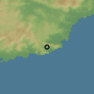 Shaded relief of the 59 km around Palo Seco, drawn from the GMTED2010 grid