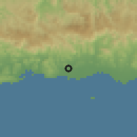 Shaded relief of the 59 km around Ponce, drawn from the GMTED2010 grid