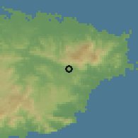 Shaded relief of the 59 km around Pueblito del Río, drawn from the GMTED2010 grid