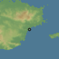 Shaded relief of the 59 km around Punta Santiago, drawn from the GMTED2010 grid