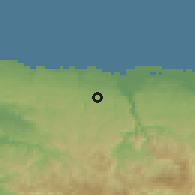 Shaded relief of the 59 km around Rafael Capó, drawn from the GMTED2010 grid