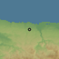 Shaded relief of the 59 km around Rafael González, drawn from the GMTED2010 grid