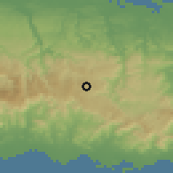 Shaded relief of the 59 km around Barranquitas, drawn from the GMTED2010 grid