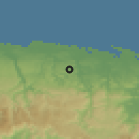 Shaded relief of the 59 km around Río Lajas, drawn from the GMTED2010 grid