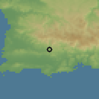 Shaded relief of the 59 km around Sabana Grande, drawn from the GMTED2010 grid