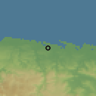 Shaded relief of the 59 km around Sabana Seca, drawn from the GMTED2010 grid