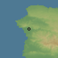 Shaded relief of the 59 km around San Antonio, drawn from the GMTED2010 grid