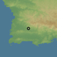 Shaded relief of the 59 km around San Germán, drawn from the GMTED2010 grid